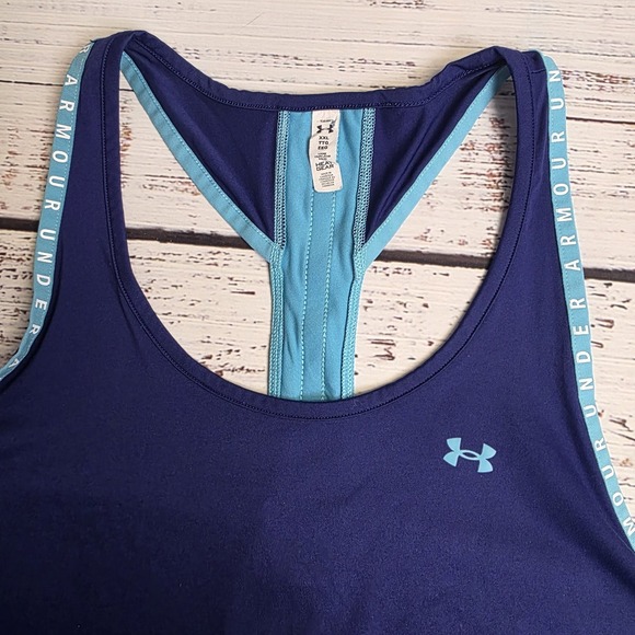 Under Armour Tops - Under Armour Knockout Tank Top Womens 2XL Navy Blue Stretch Logo Racerback Loose